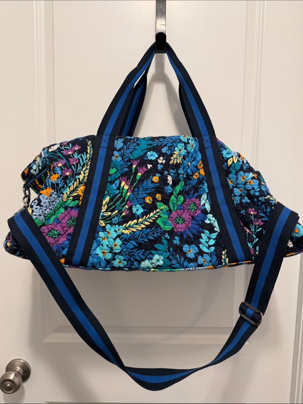 Vera Bradley Large Quilted Floral Duffel in Navy with Bright Floral Accents